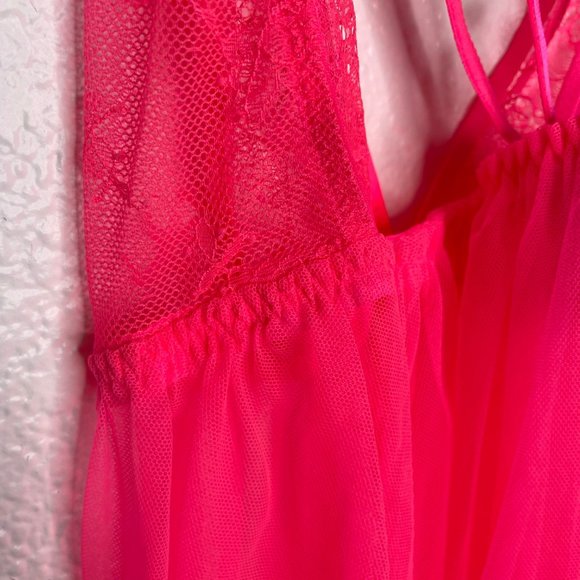 Victoria's Secret Women's Lingerie Size L Neon Pink Sleeveless Lace Baby Doll - Picture 11 of 11